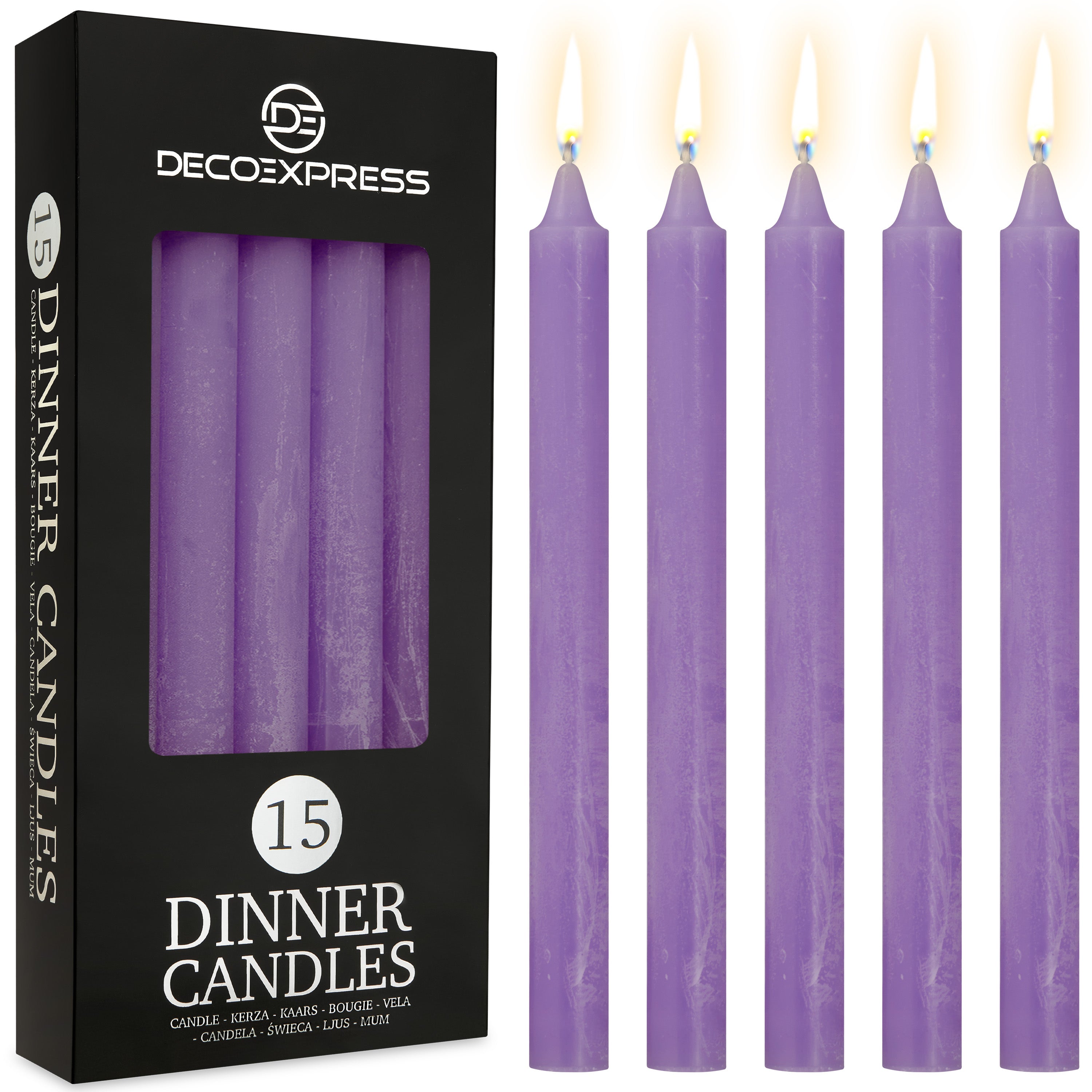 DECO EXPRESS Tapered Candle Set of 15 Dripless Metallic Unscented 9H Burn Time