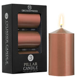 DECO EXPRESS Pillar Candles Pack of 3 Long-Lasting 30 Hours Burn Time Unscented Decorative Rustic Metallic Colours