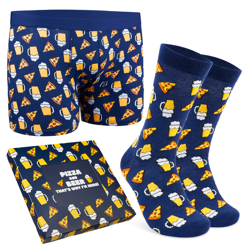 CityComfort Mens Boxers and Funny Socks Set - Pizza & Beer