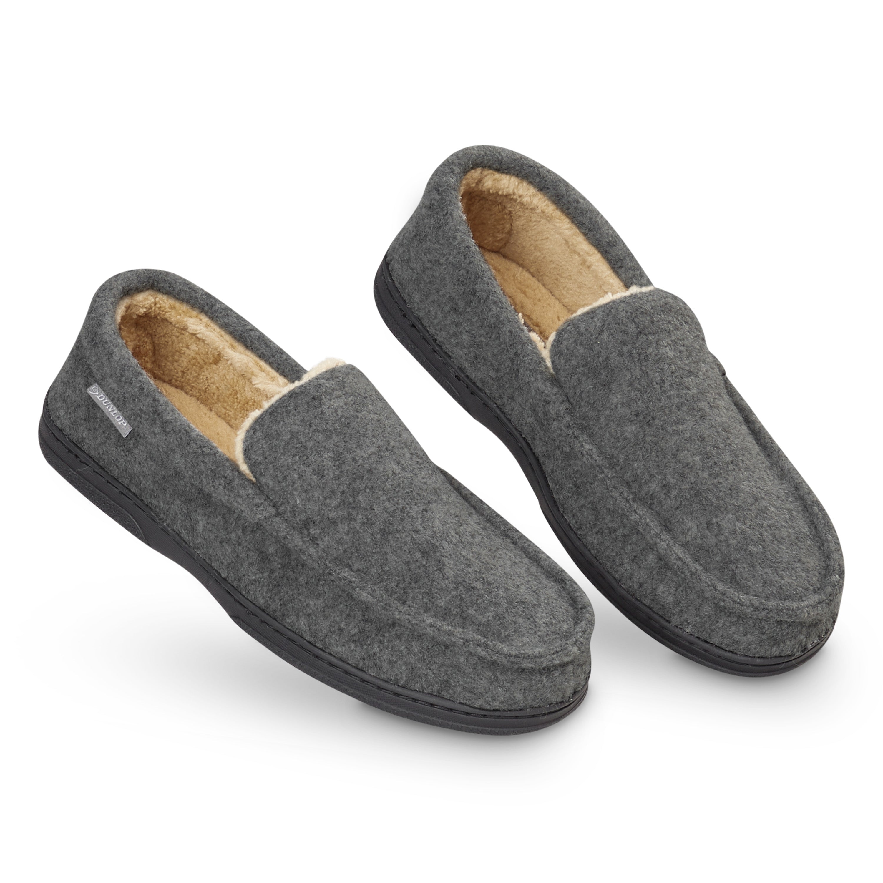 DUNLOP Moccasins Slippers Men Loafers Faux Fur Slippers Rubber Sole Memory Foam
