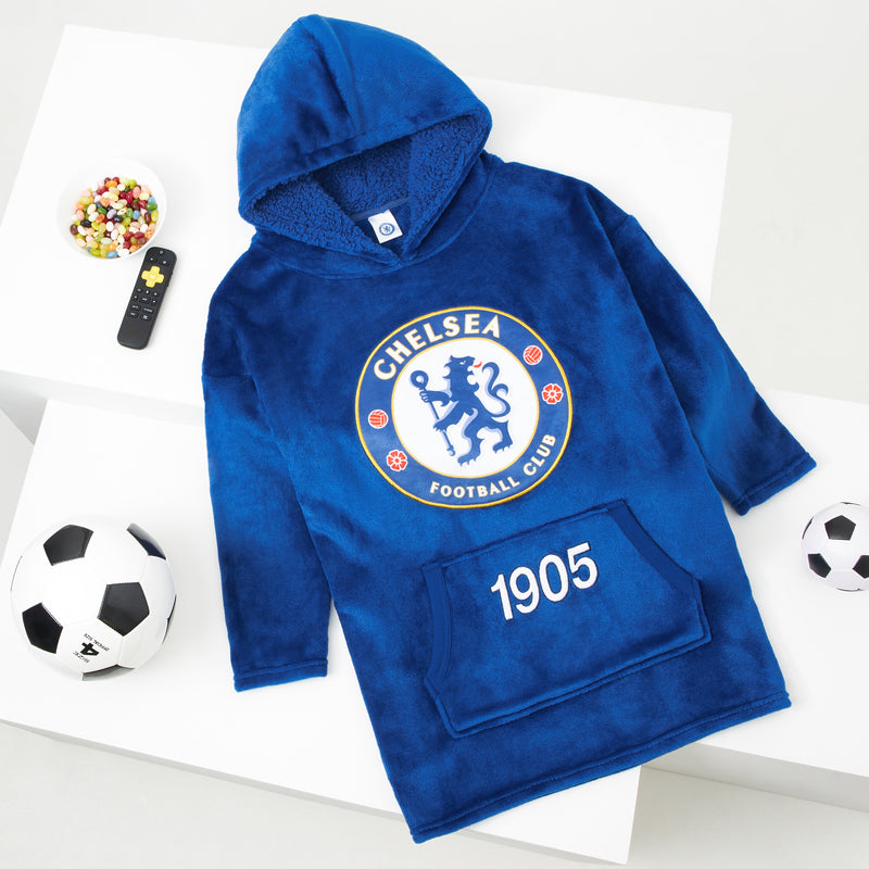 Chelsea FC Oversized Hoodie Blanket for Boys, Football Gifts for Boys (Blue) - Get Trend