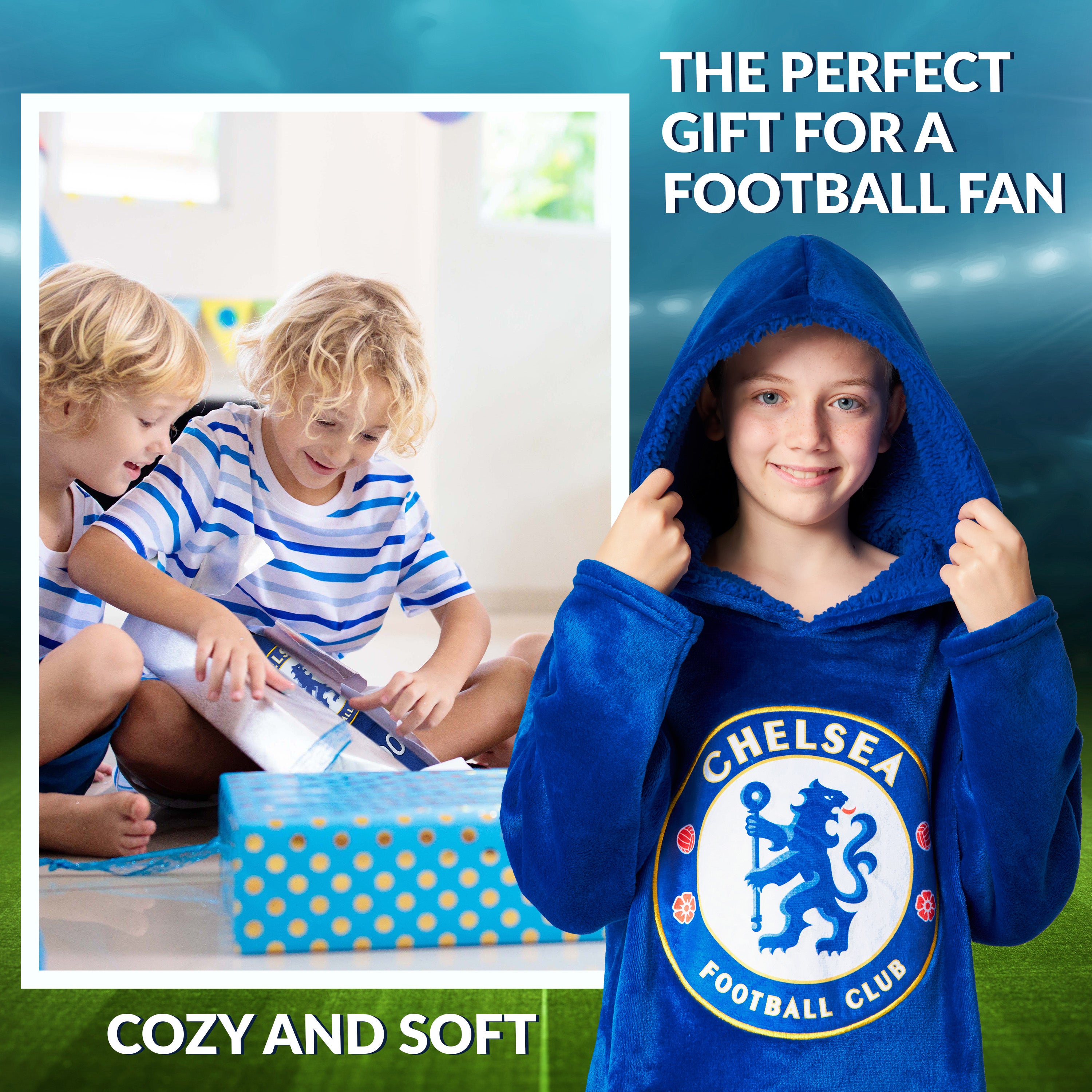 Chelsea FC Oversized Hoodie Blanket for Boys, Football Gifts for Boys (Blue) - Get Trend