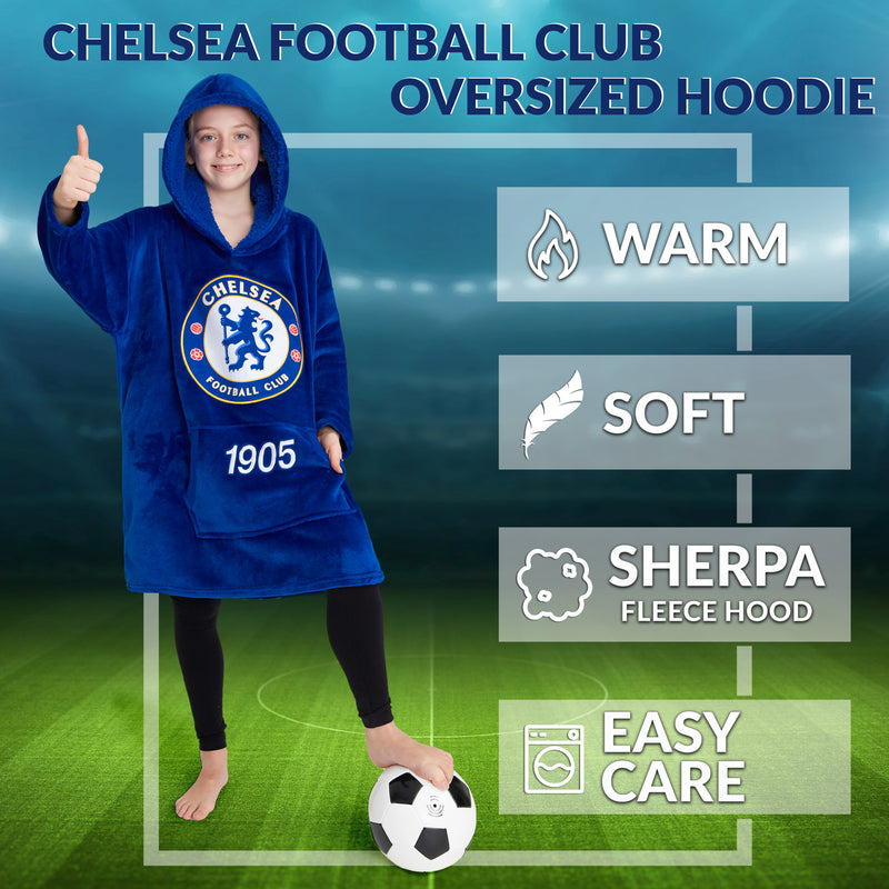 Chelsea FC Oversized Hoodie Blanket for Boys, Football Gifts for Boys (Blue) - Get Trend