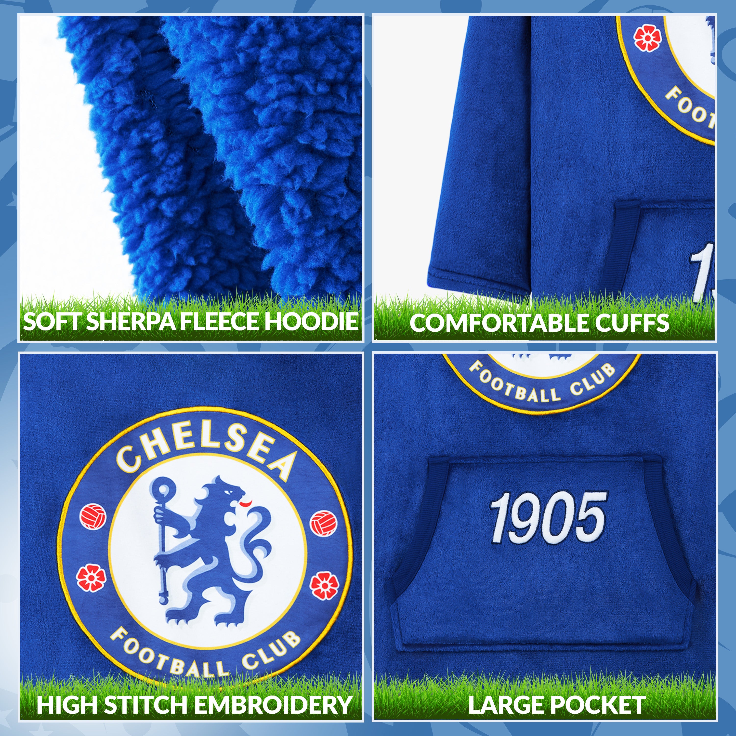 Chelsea FC Oversized Hoodie Blanket for Boys, Football Gifts for Boys (Blue) - Get Trend