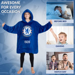 Chelsea FC Oversized Hoodie Blanket for Boys, Football Gifts for Boys (Blue) - Get Trend