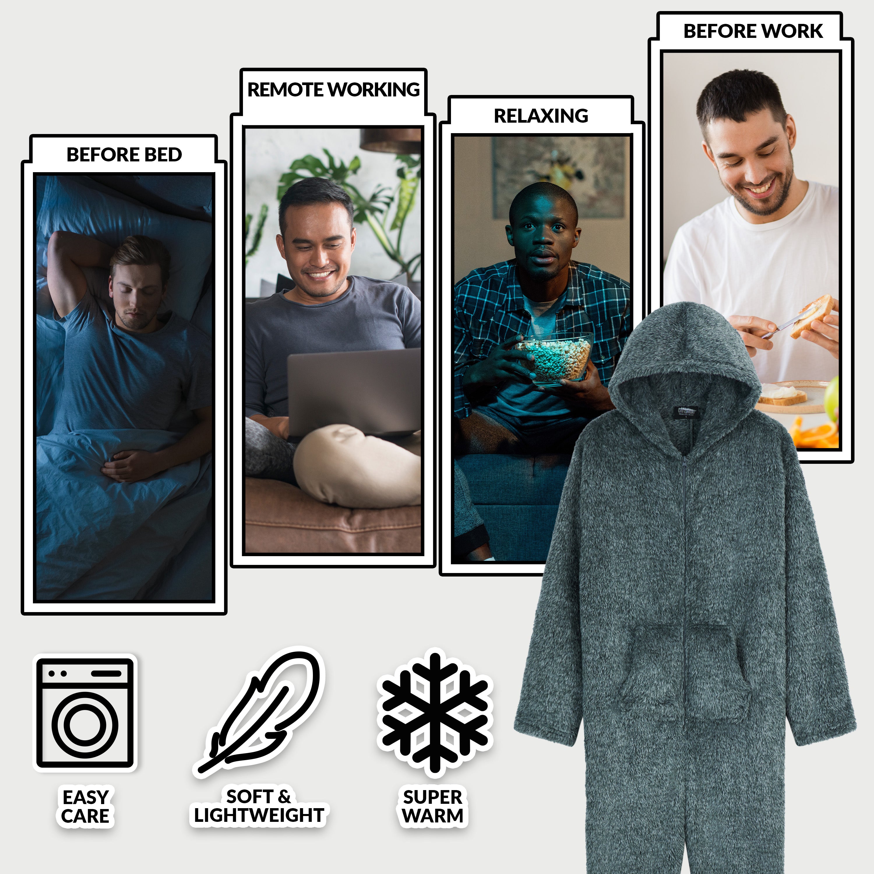 CityComfort Onesies for Men - Snuggle Fleece Pyjamas Men - Get Trend