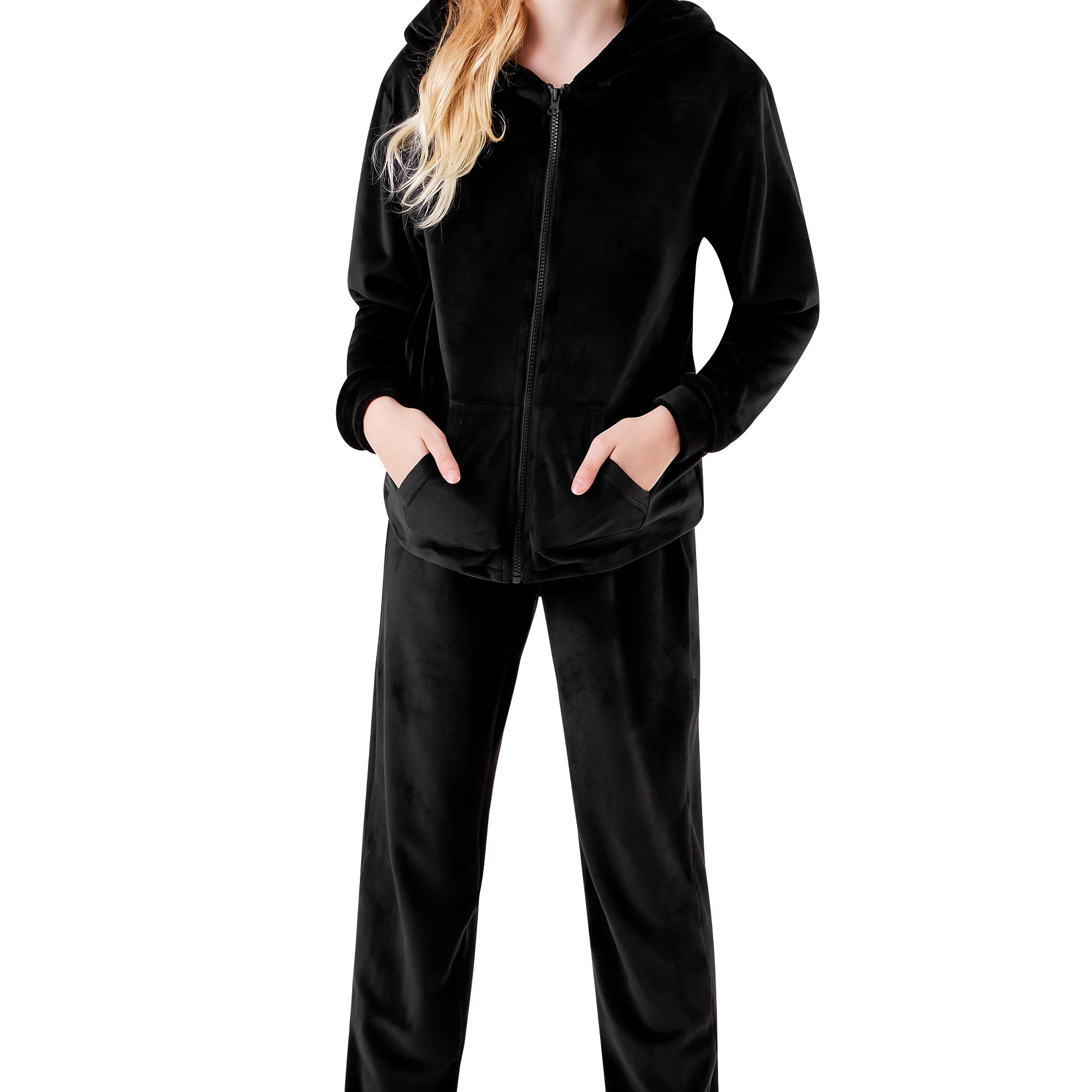 CityComfort Girls Tracksuit Set, 2 Piece Velour Hoodie and Tracksuit Bottoms Lounge Set - Get Trend