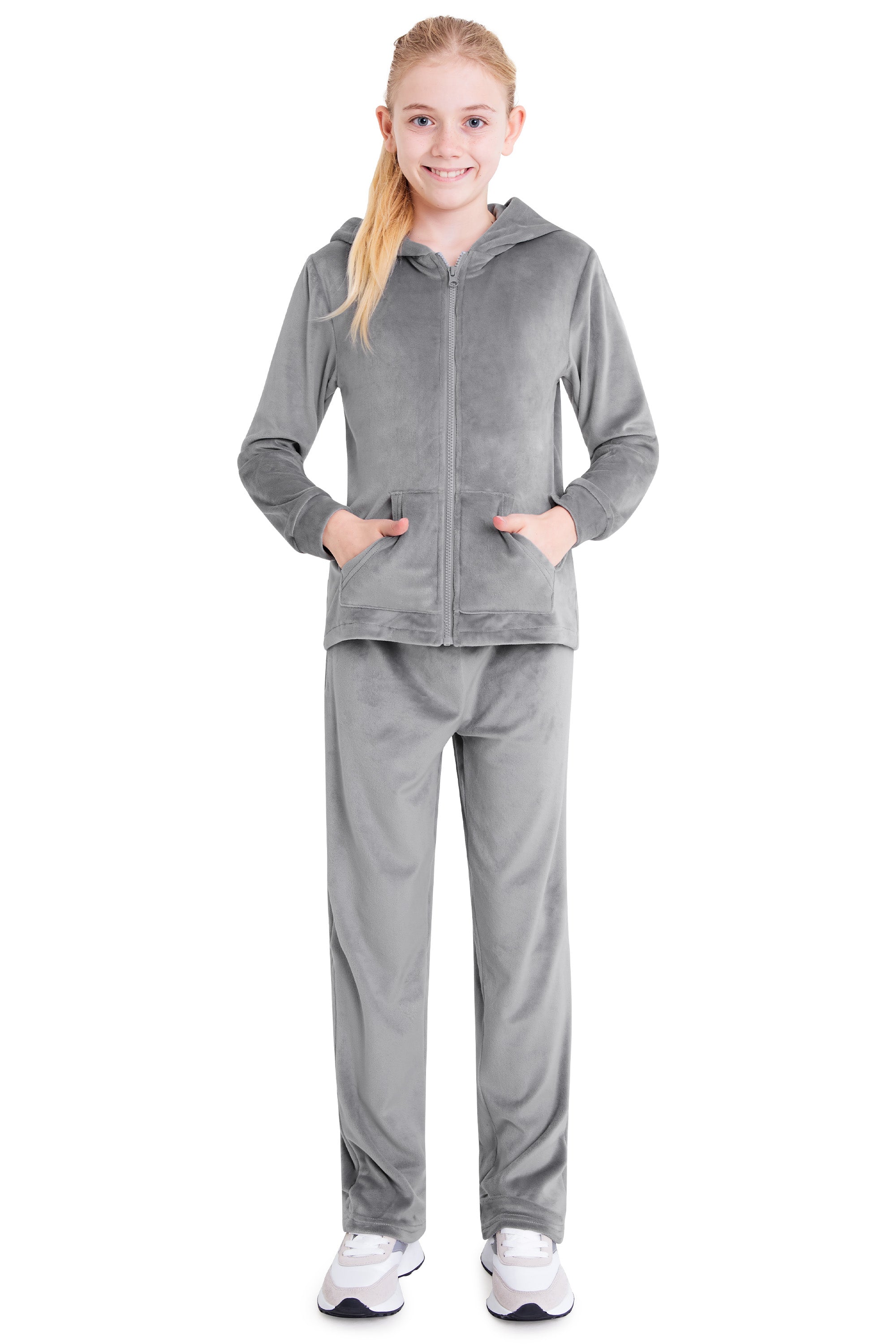 CityComfort Girls Tracksuit Set, 2 Piece Velour Hoodie and Tracksuit Bottoms Lounge Set - Get Trend