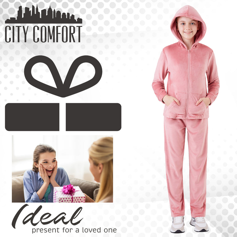CityComfort Girls Tracksuit Set, 2 Piece Velour Hoodie and Tracksuit Bottoms Lounge Set - Get Trend