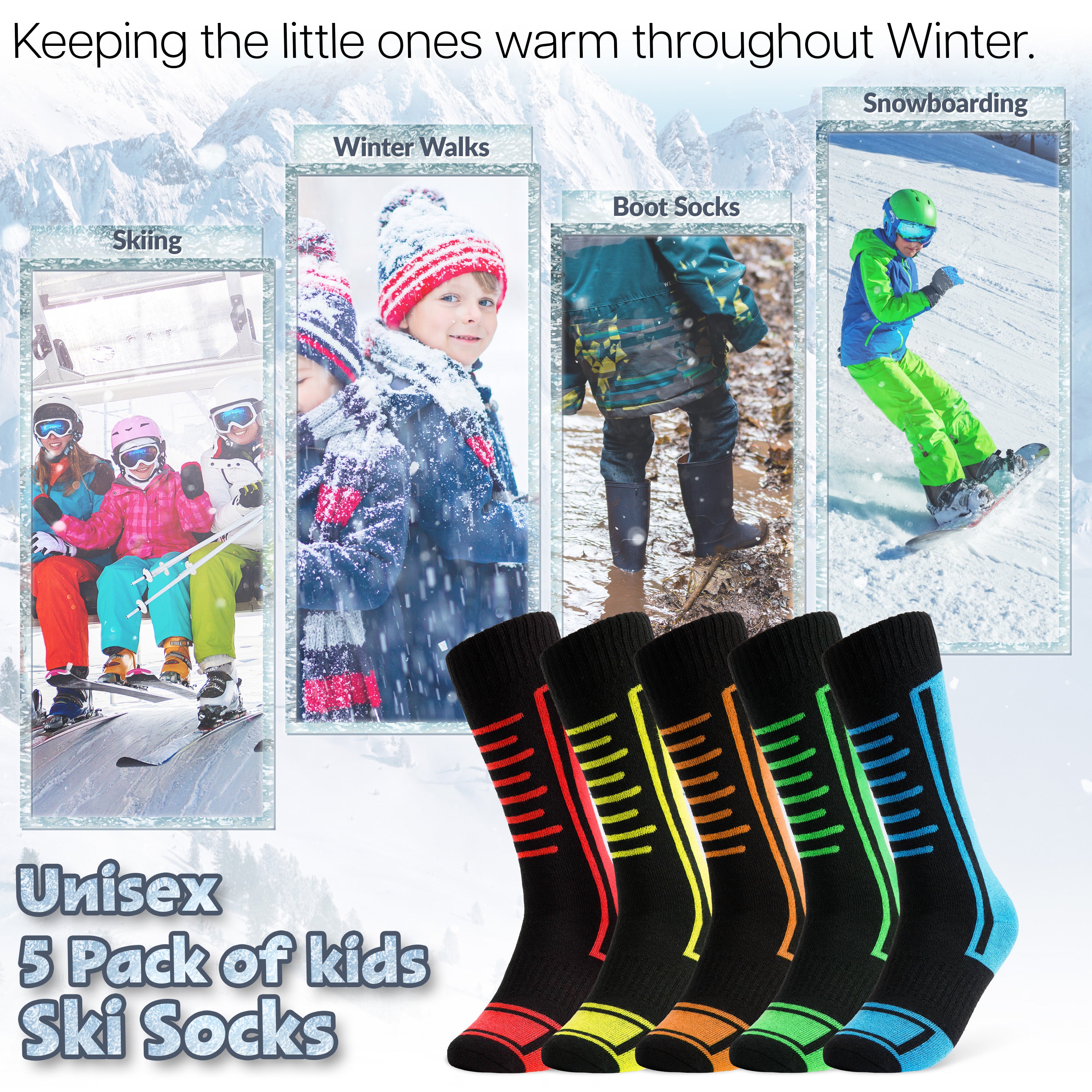CityComfort Boys Ski Socks Multipack - Kids Thermal Socks for Skiing, Hiking & Outdoor Activities - Get Trend