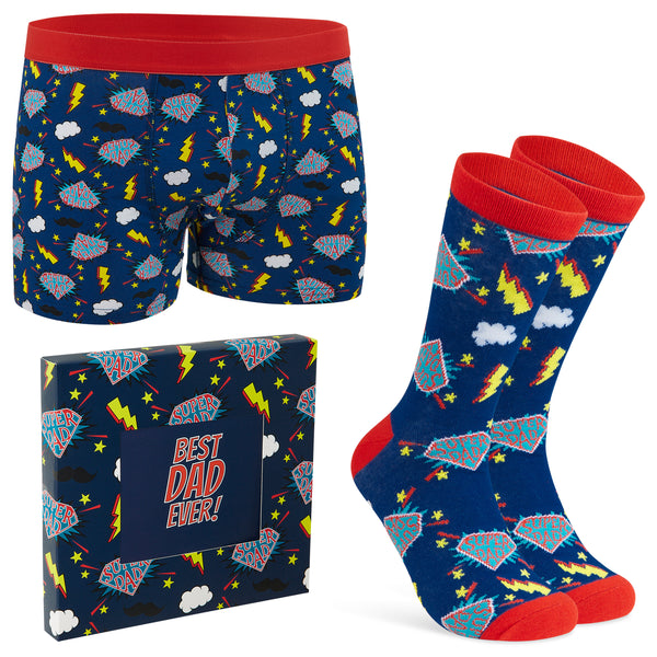 CityComfort Mens Boxers and Funny Socks Set - Super Dad - Get Trend