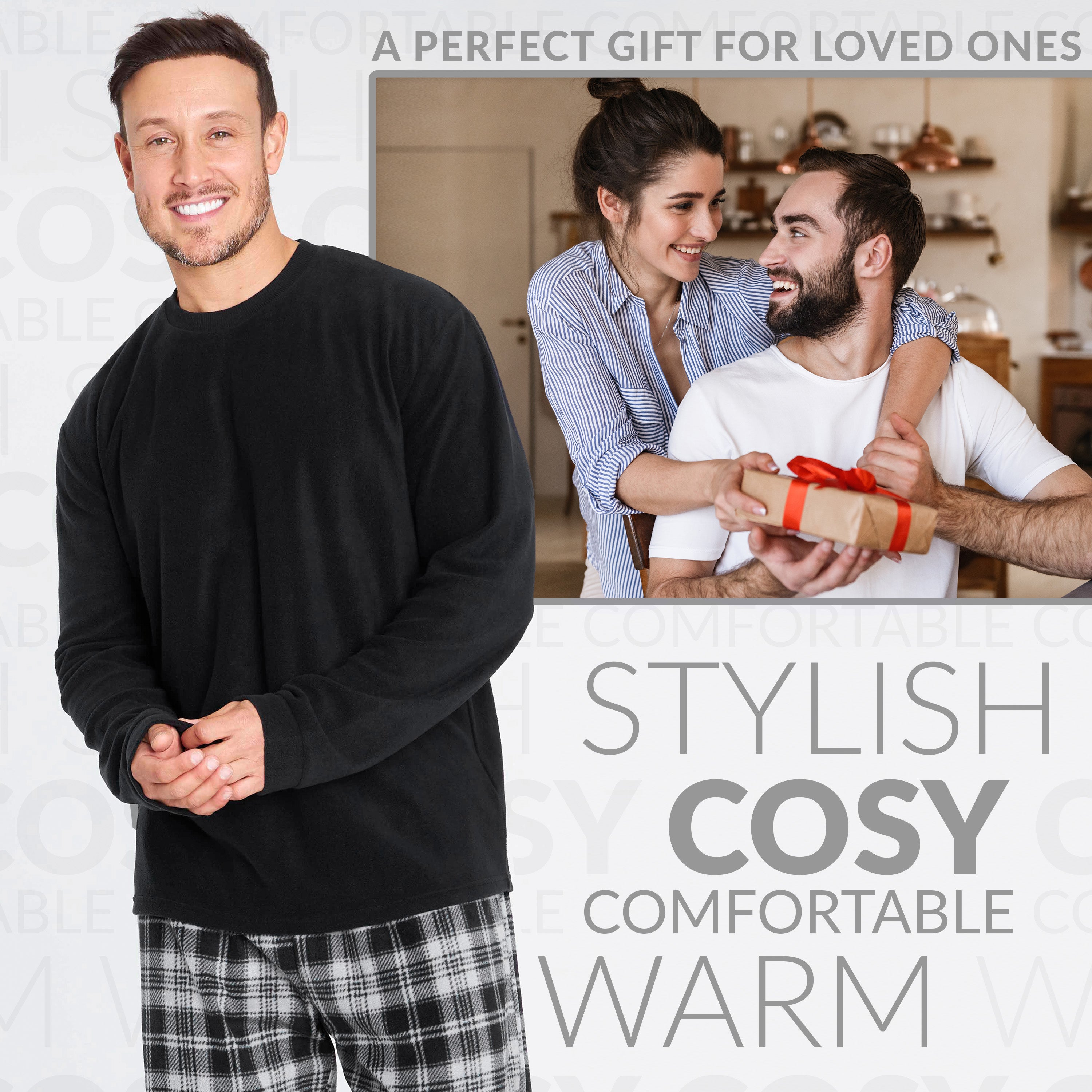 CityComfort Mens Pyjamas Set, 2 Piece Set Loungewear - Black & Grey Pyjama Set - Get Trend