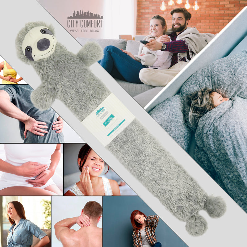 Hot Water Bottle with Animal Fleece Cover - Sloth Long - Get Trend