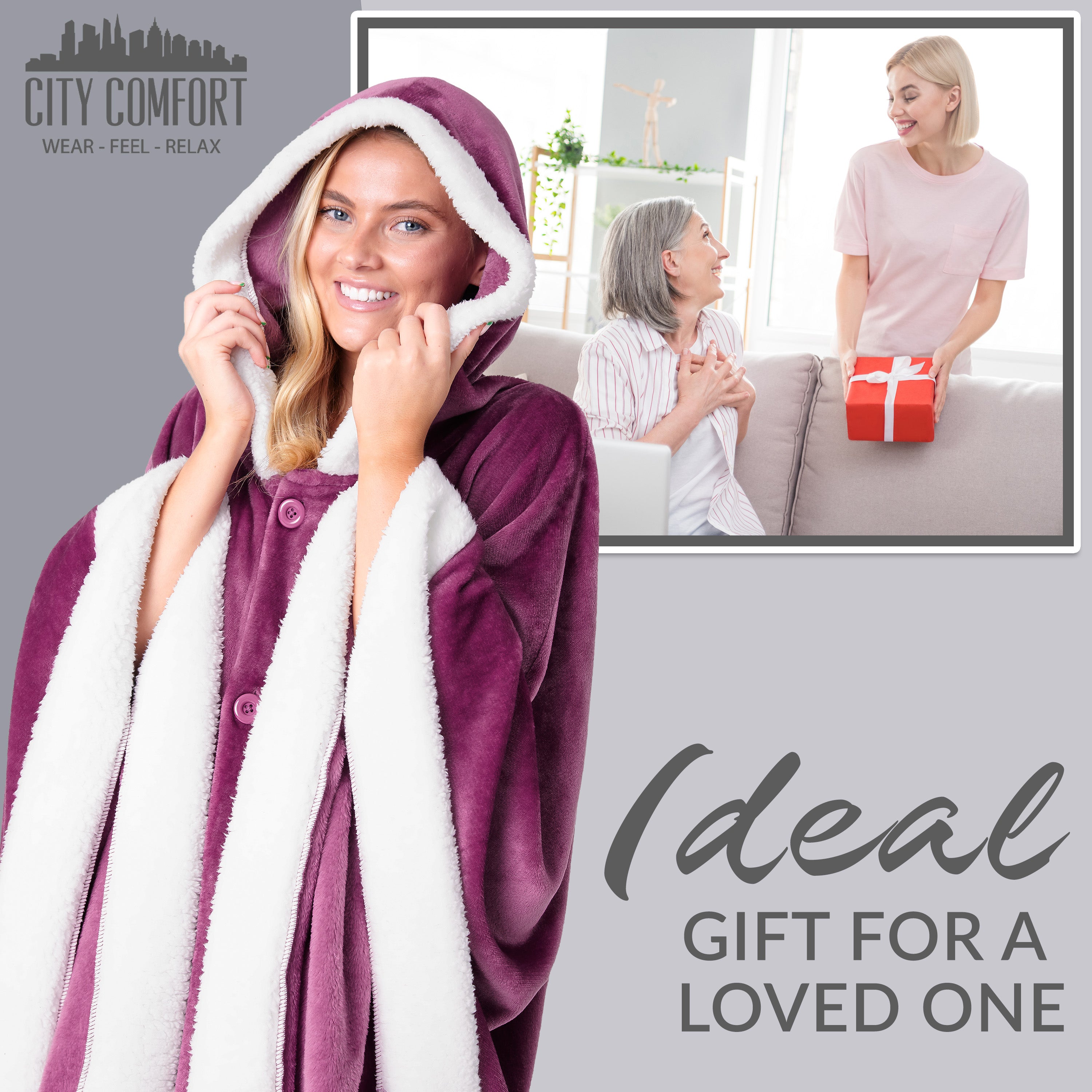 CityComfort Blanket Hoodie For Women Snuggle Sherpa Oversized Hoodie Blanket - Get Trend