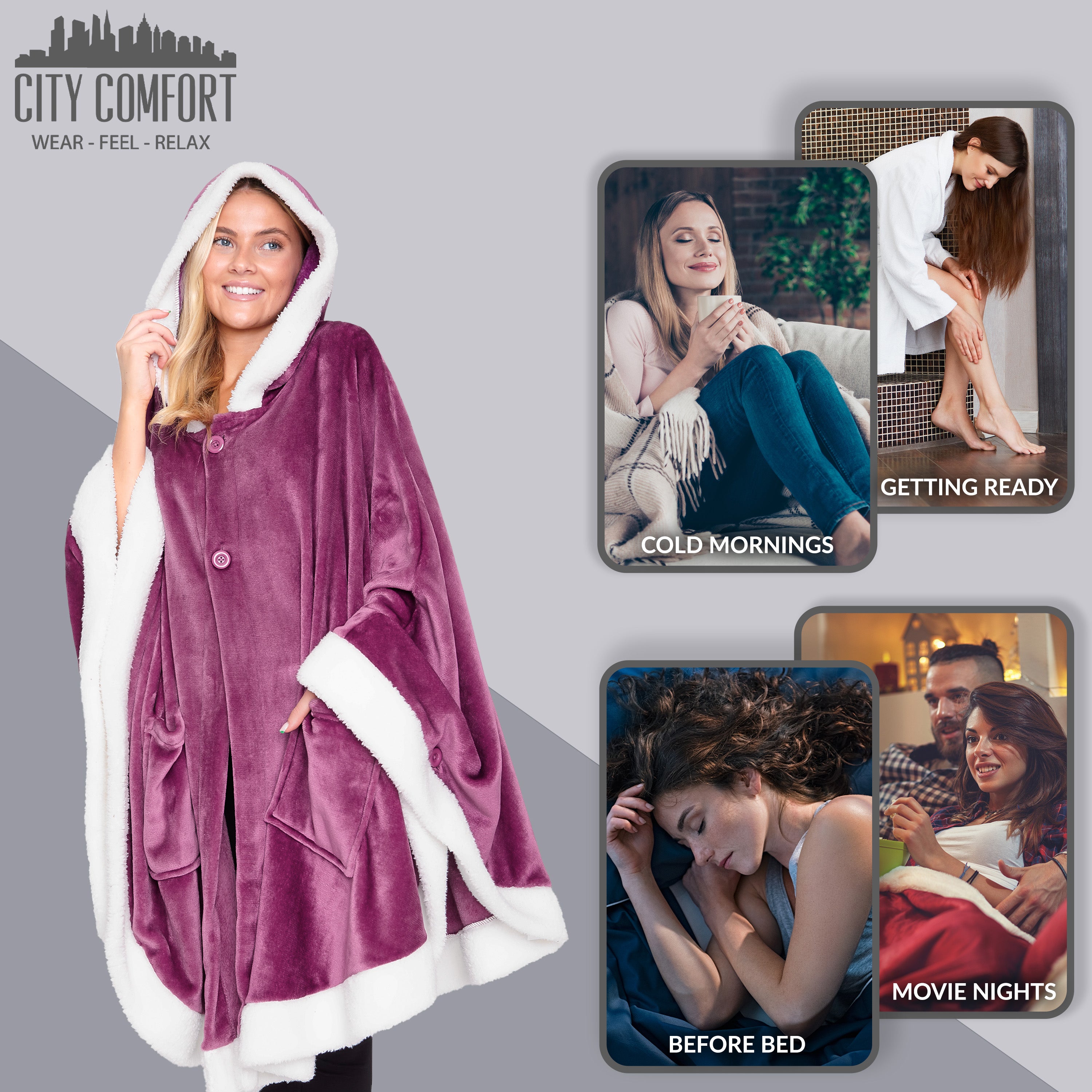 CityComfort Blanket Hoodie For Women Snuggle Sherpa Oversized Hoodie Blanket - Get Trend