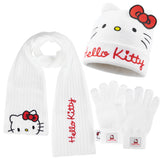 Hello Kitty Girls Scarf Beanie and Gloves Set 3 Piece Kawaii Cosy Warm Winter Accessories Anime Soft Knit for School Travel Days Out