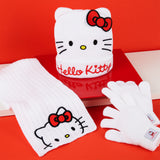 Hello Kitty Girls Scarf Beanie and Gloves Set 3 Piece Kawaii Cosy Warm Winter Accessories Anime Soft Knit for School Travel Days Out