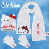 Hello Kitty Girls Scarf Beanie and Gloves Set 3 Piece Kawaii Cosy Warm Winter Accessories Anime Soft Knit for School Travel Days Out