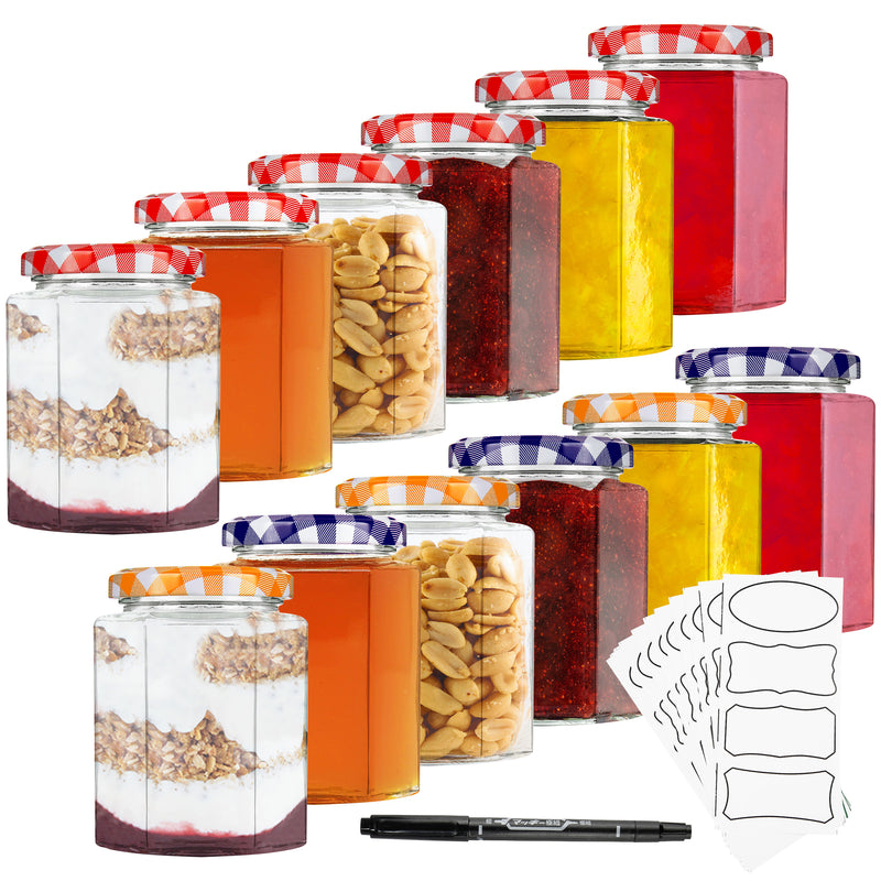 DECO EXPRESS Preserving Glass Jam Jars with Airtight Screw Lids - Red/Multi, 12 Pack, 250 ml - Get Trend
