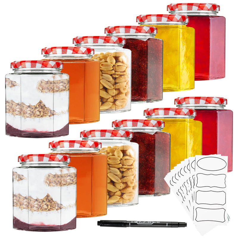 DECO EXPRESS Preserving Glass Jam Jars with Airtight Screw Lids - Red, 12 Pack, 500 ml - Get Trend