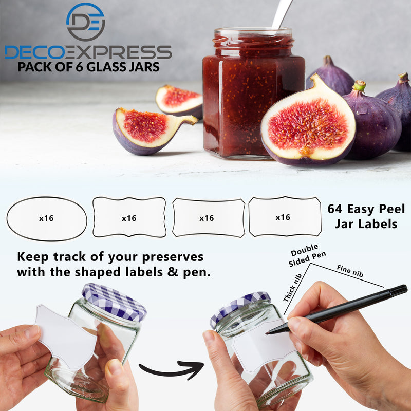 DECO EXPRESS Preserving Glass Jam Jars with Airtight Screw Lids - Orange/Purple, 6 Pack, 250 ml - Get Trend