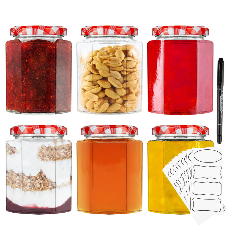 DECO EXPRESS Preserving Glass Jam Jars with Airtight Screw Lids - Red, 6 Pack, 250 ml - Get Trend