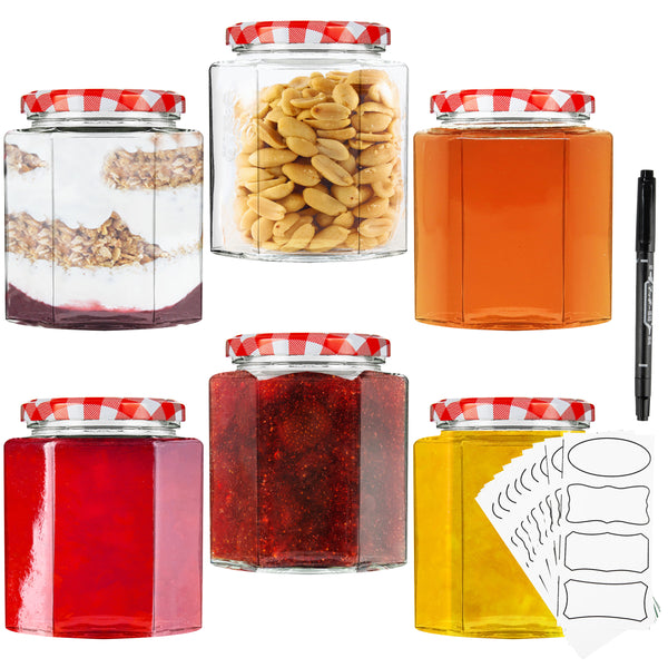 DECO EXPRESS Preserving Glass Jam Jars with Airtight Screw Lids - Red, 6 Pack, 500 ml - Get Trend