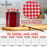 DECO EXPRESS Preserving Glass Jam Jars with Airtight Screw Lids - Red, 6 Pack, 500 ml - Get Trend