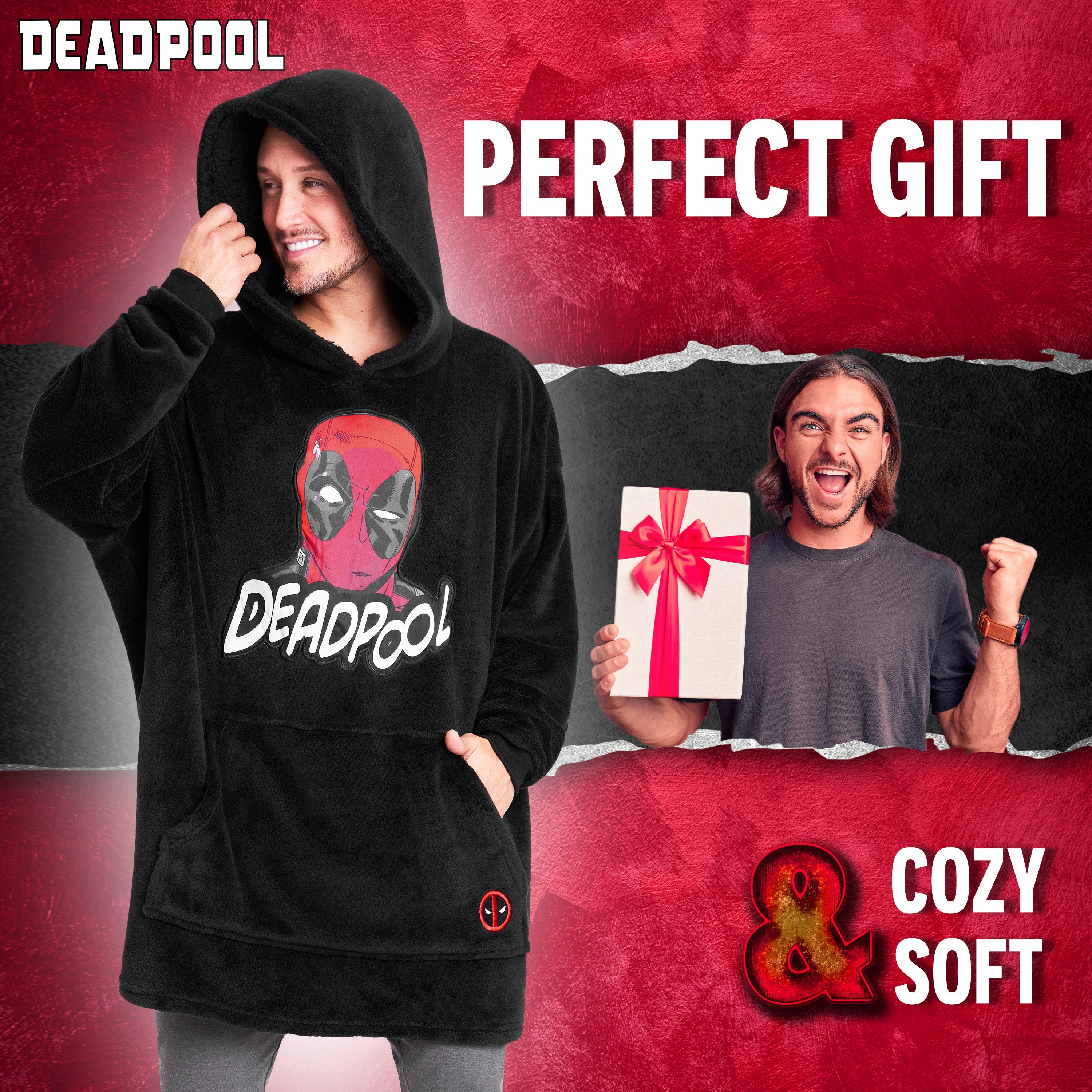Marvel Oversized Hoodie Blanket for Men and Teenagers  - Deadpool - Get Trend