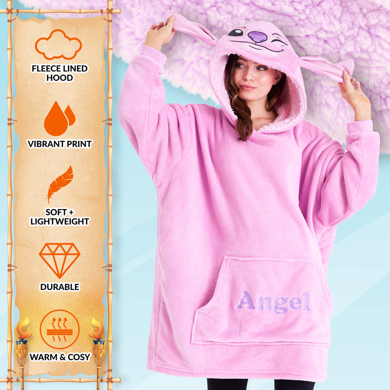 Disney Stitch Oversized Blanket Hoodie for Women - Pink Angel