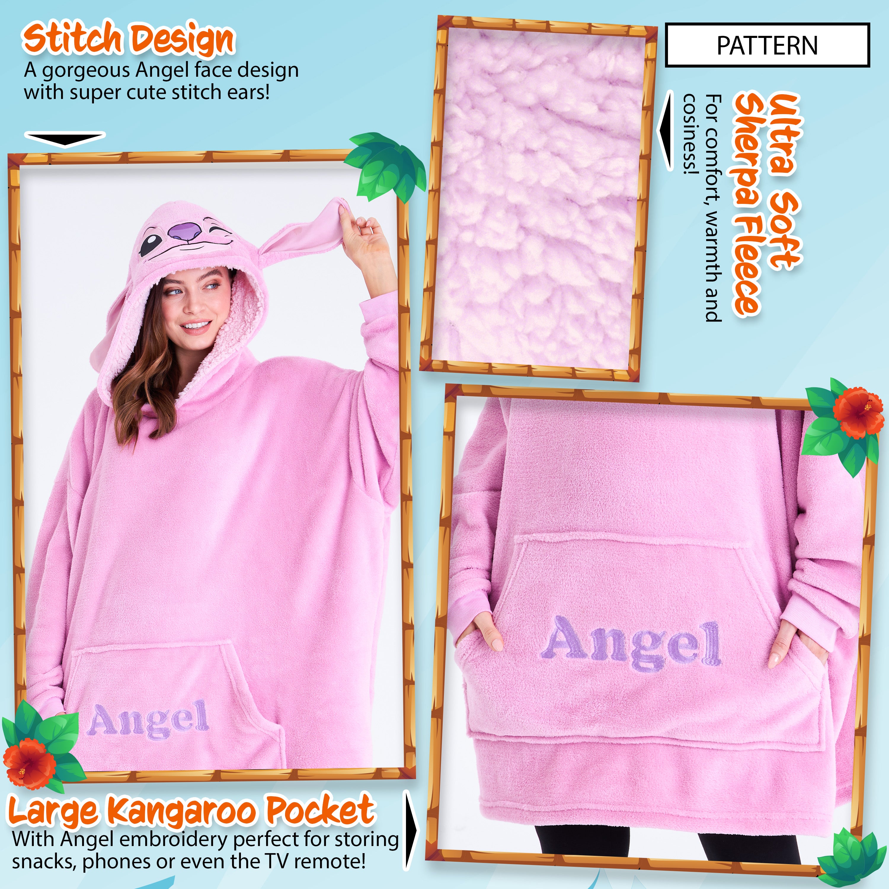 Disney Stitch Oversized Blanket Hoodie for Women - Pink Angel - Get Trend