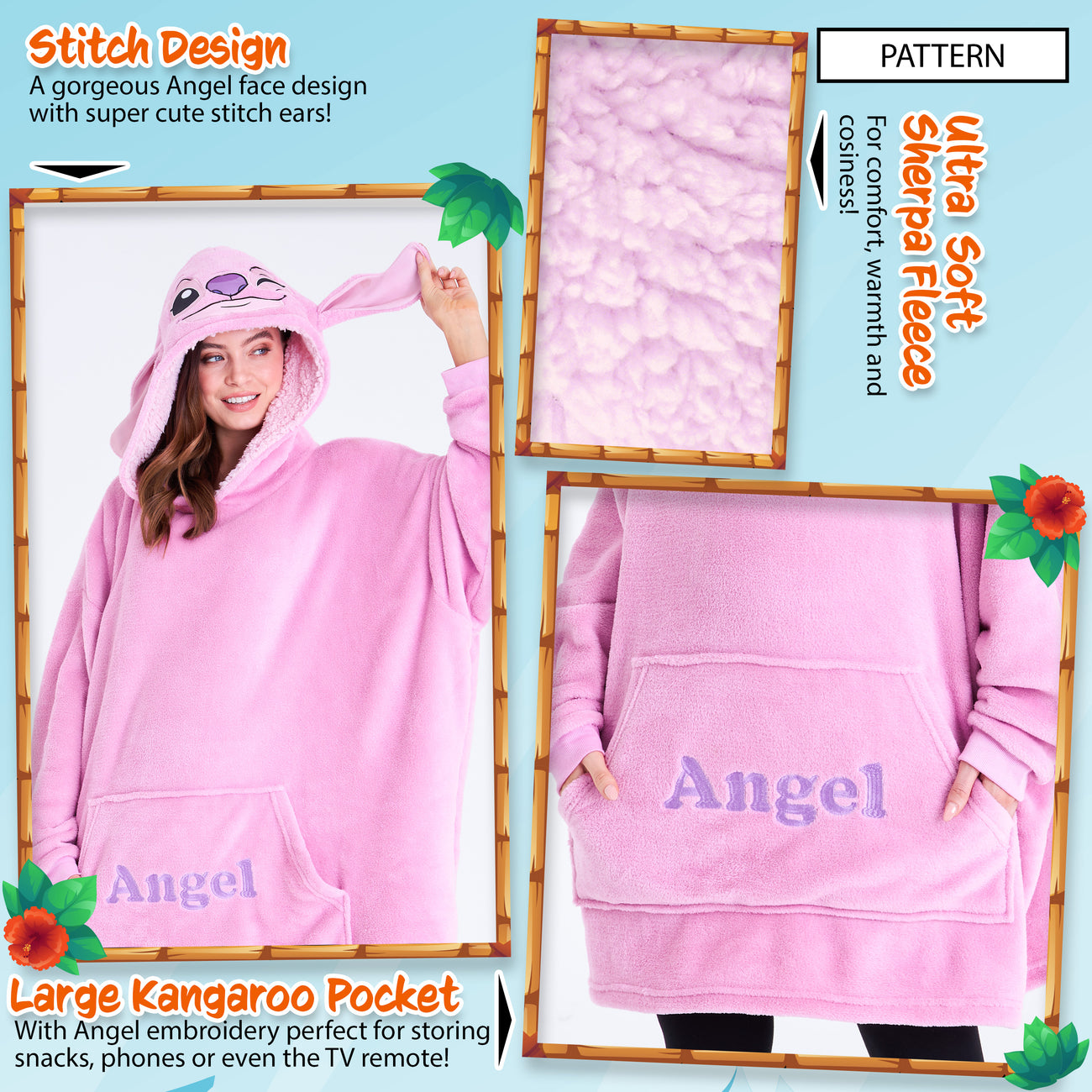 Women's Disney Stitch And Angel Oversized Fleece Blanket Hoodie One Si