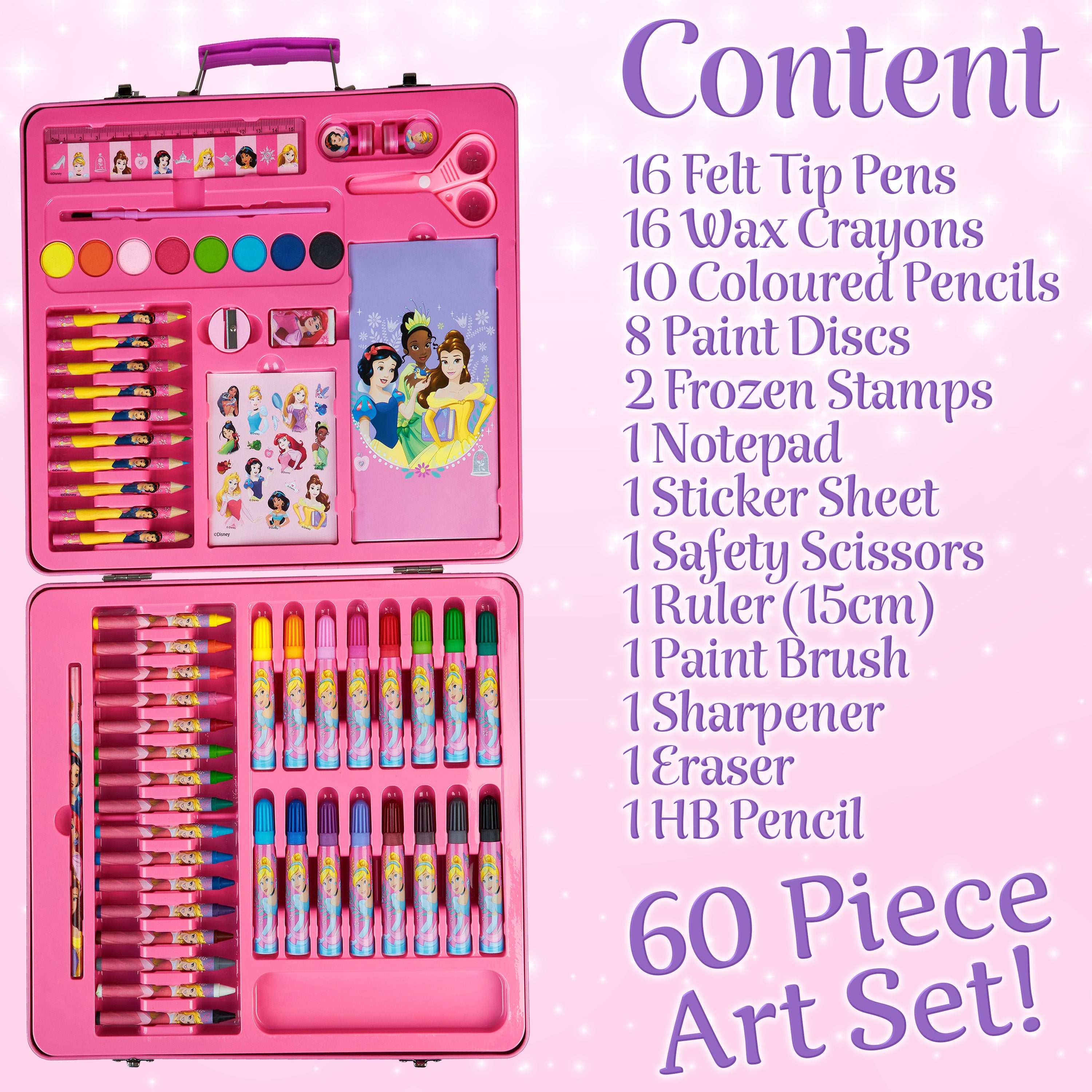Disney Princess Art Set, Arts and Crafts for Kids 60 Pieces Colouring Sets for Girls - Get Trend