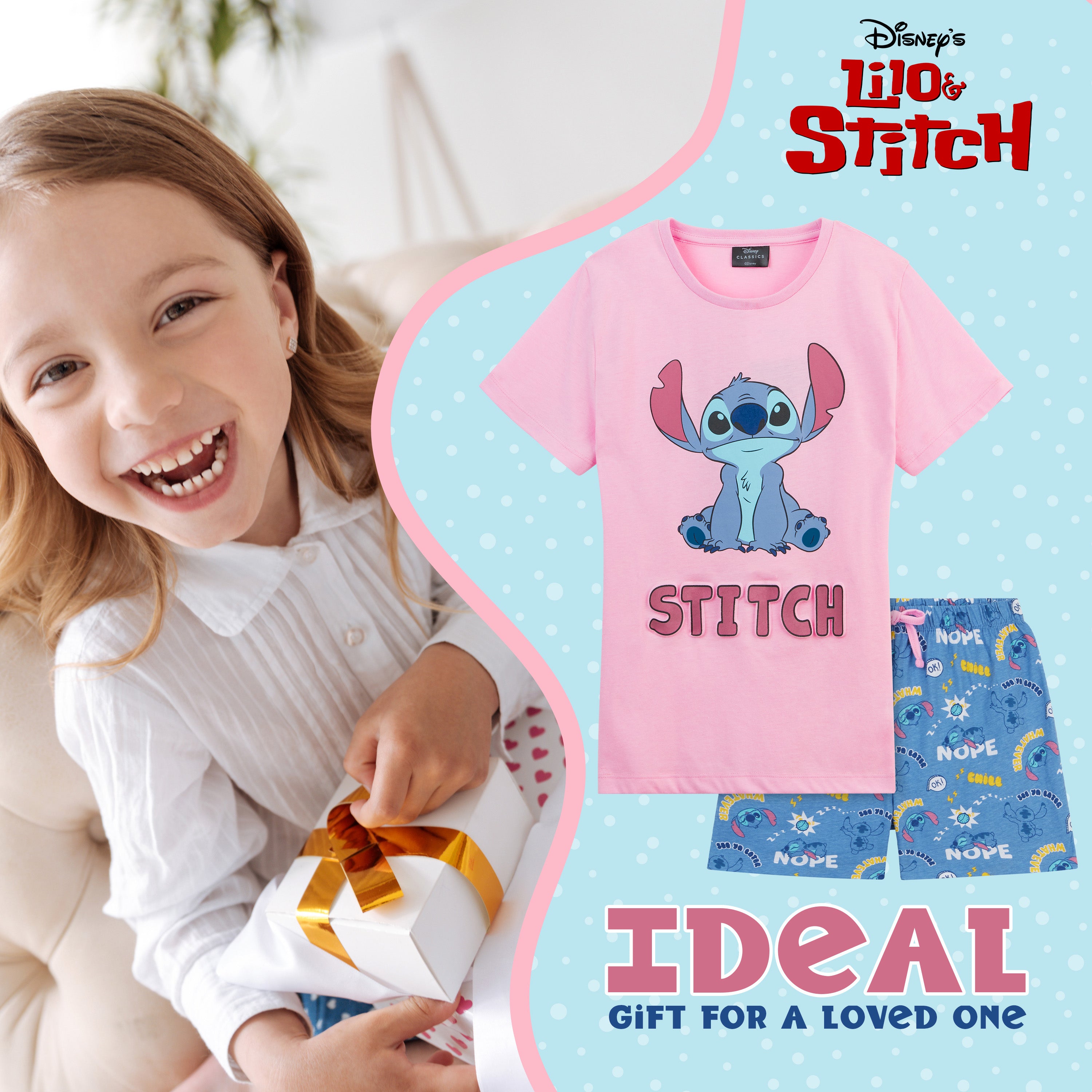 Disney Stitch Girls Pyjamas for Kids and Teenagers 2 Piece Nightwear Short PJs for Girls - Get Trend