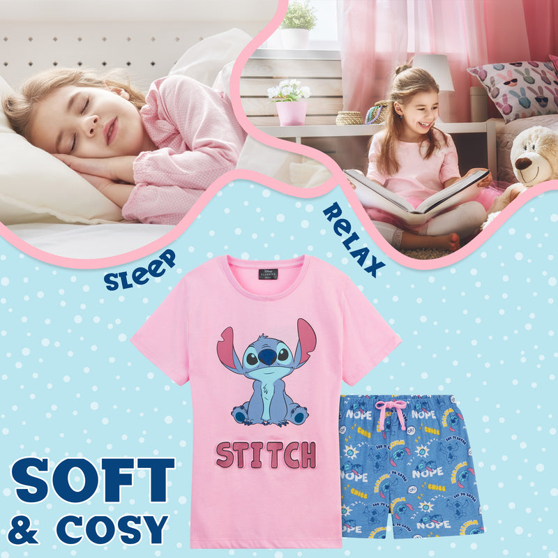 Disney Stitch Girls Pyjamas for Kids and Teenagers 2 Piece Nightwear Short PJs for Girls