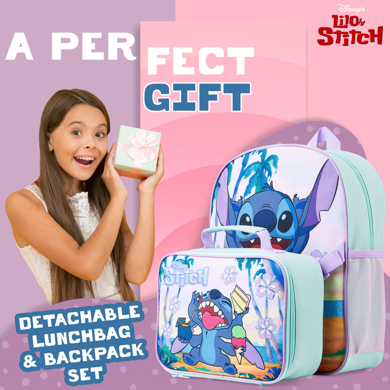 Disney Stitch School Bags for Girls with Detachable Lunch Bag