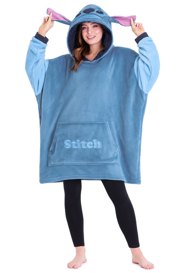 Disney Stitch Oversized Blanket Hoodie for Women - Blue Stitch