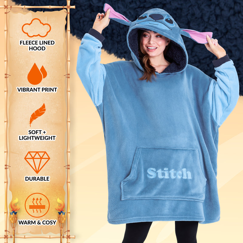 Disney Stitch Oversized Blanket Hoodie for Women - Blue Stitch