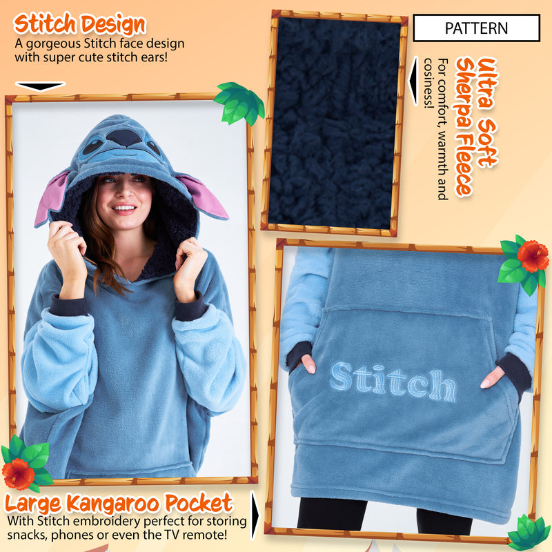 Disney Stitch Oversized Blanket Hoodie for Women - Blue Stitch - Get Trend