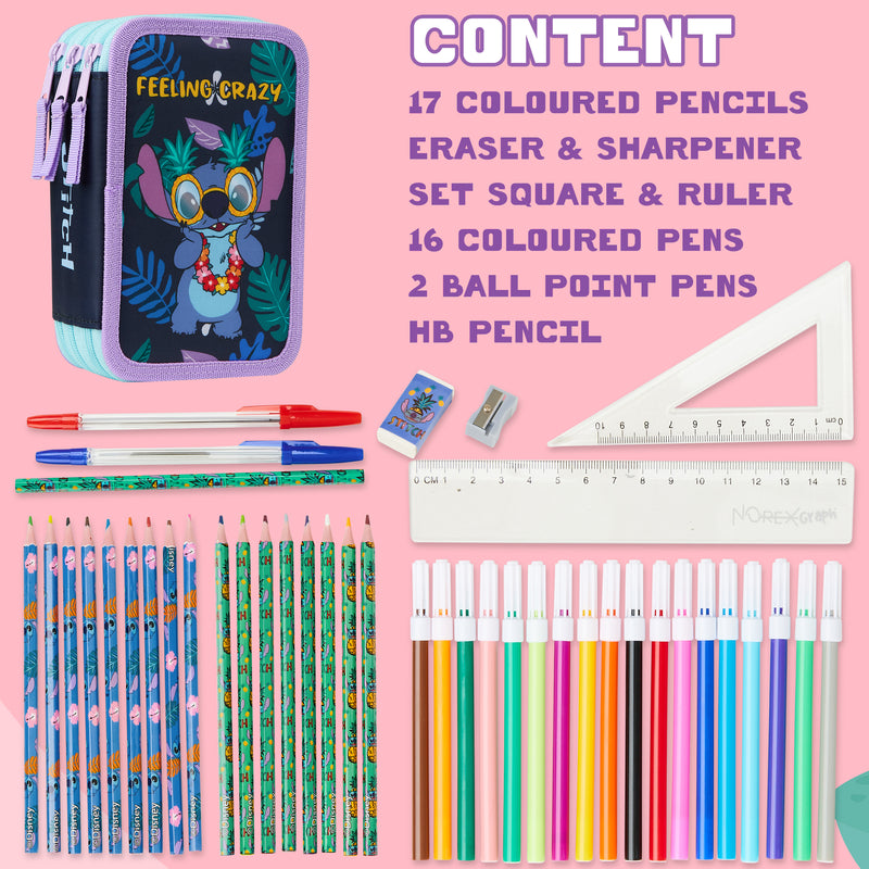 Disney Stitch Pencil Case with Stationery Filled Pencil Case