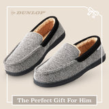 DUNLOP Moccasins Slippers Men Loafers Faux Fur Slippers Rubber Sole Memory Foam