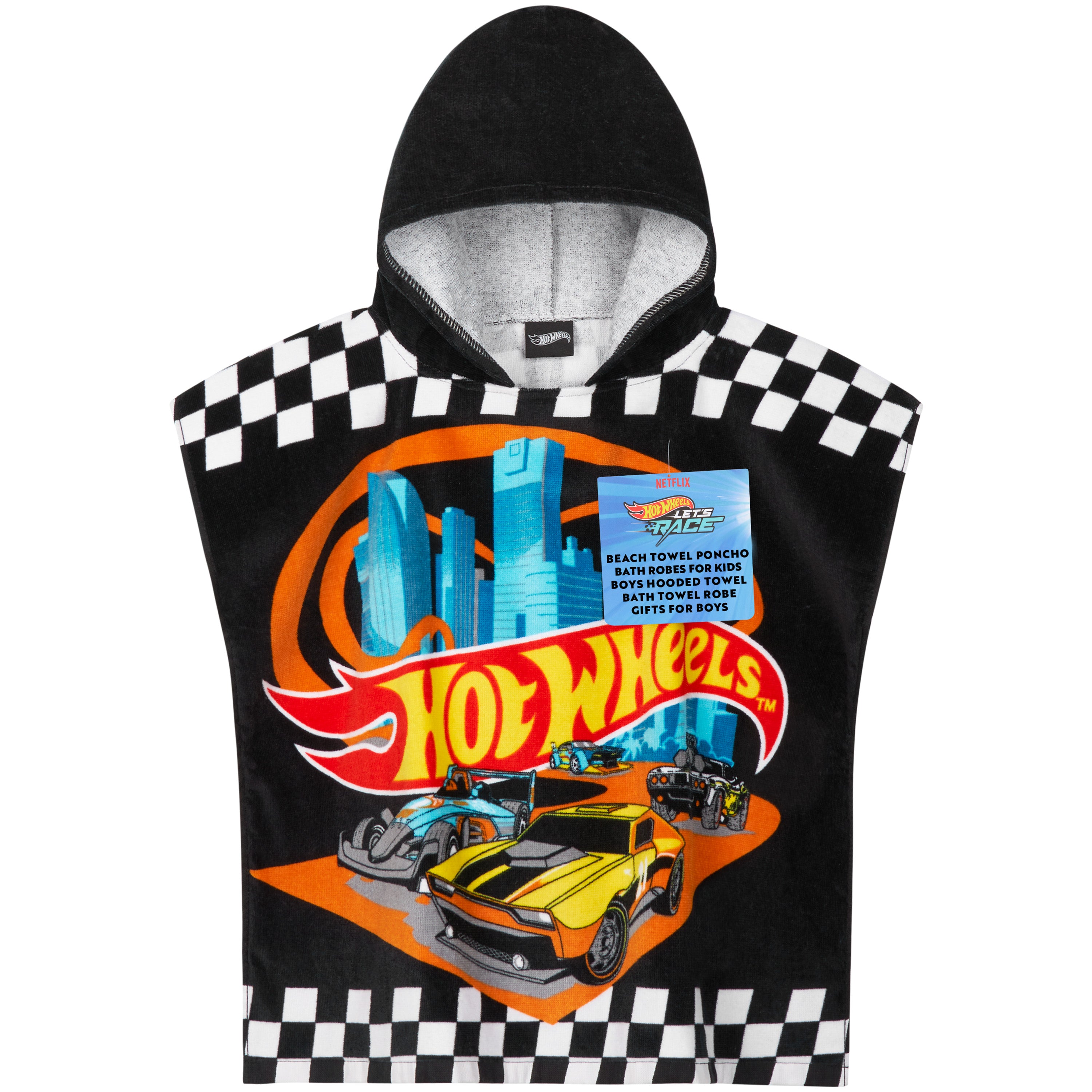 Get Trend Hot Wheels Bath Towel Poncho Towel Black Hot Wheels 4-9 years - Get Trend