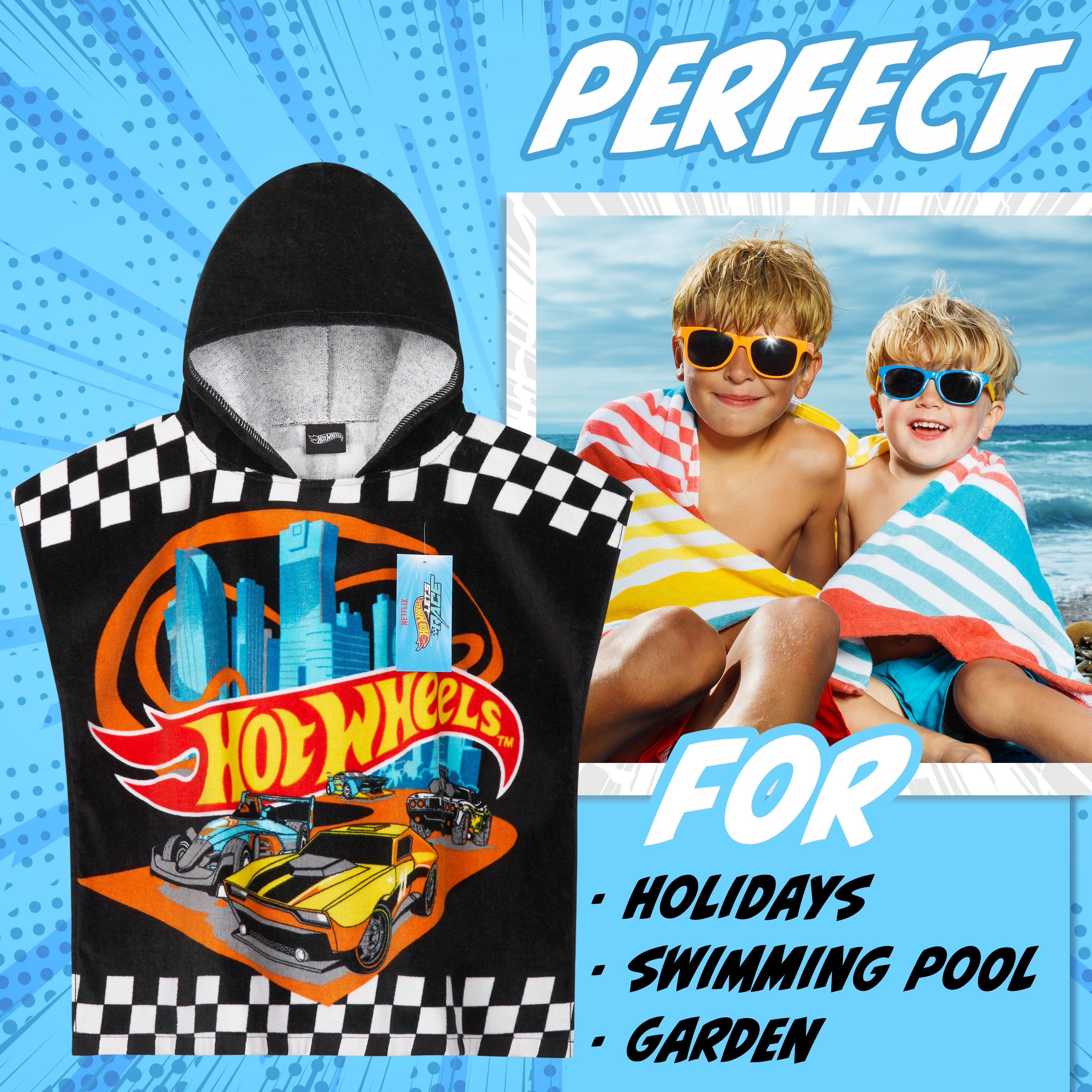 Get Trend Hot Wheels Bath Towel Poncho Towel Black Hot Wheels 4-9 years - Get Trend