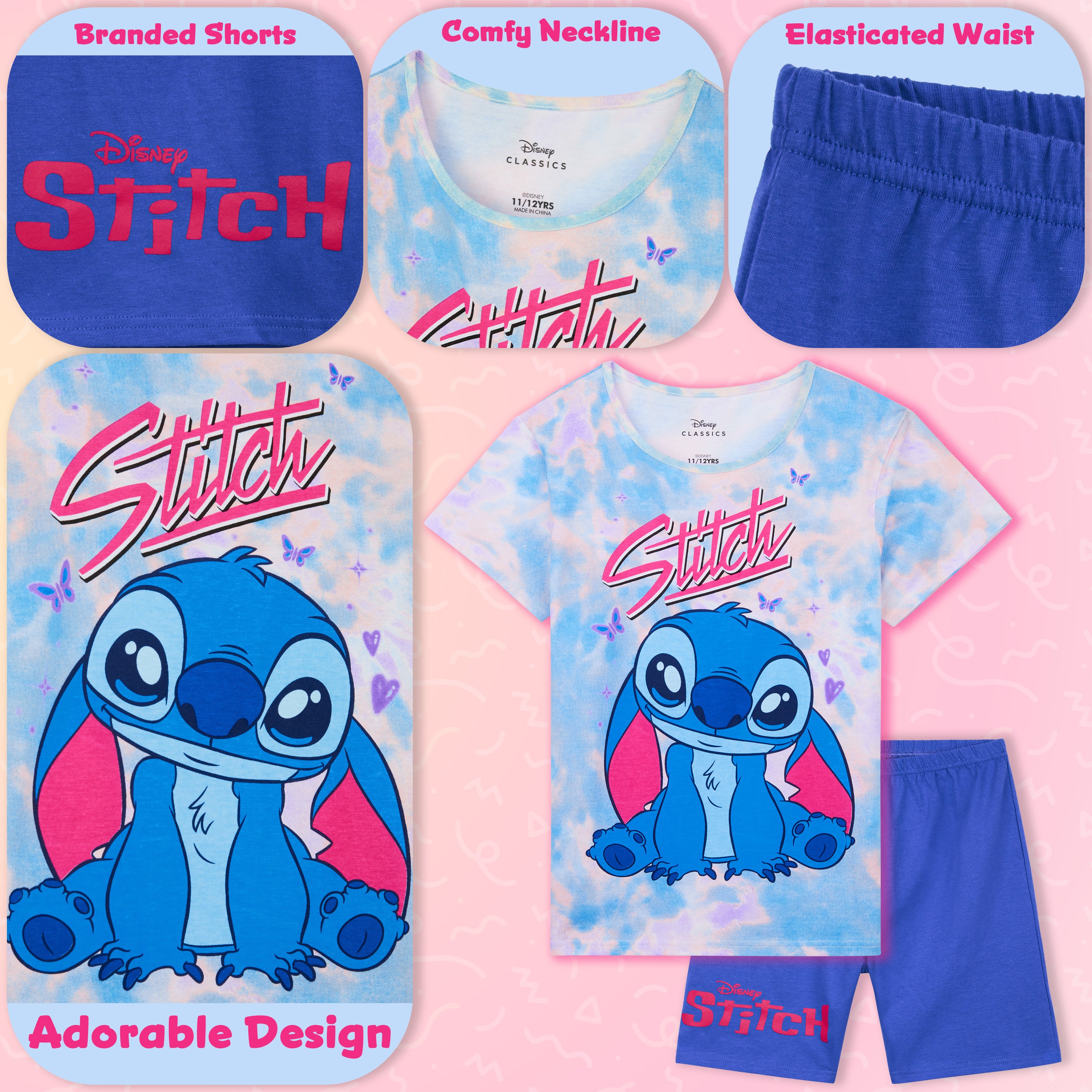 Disney Stitch Pyjamas for Girls & Teenagers Short Sleeve PJs Set Soft Breathable Nightwear - Get Trend