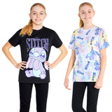 Disney Stitch Girls Crew Neck T-Shirts, Soft Breathable Pack of 2 - Stitch Gifts - Get Trend