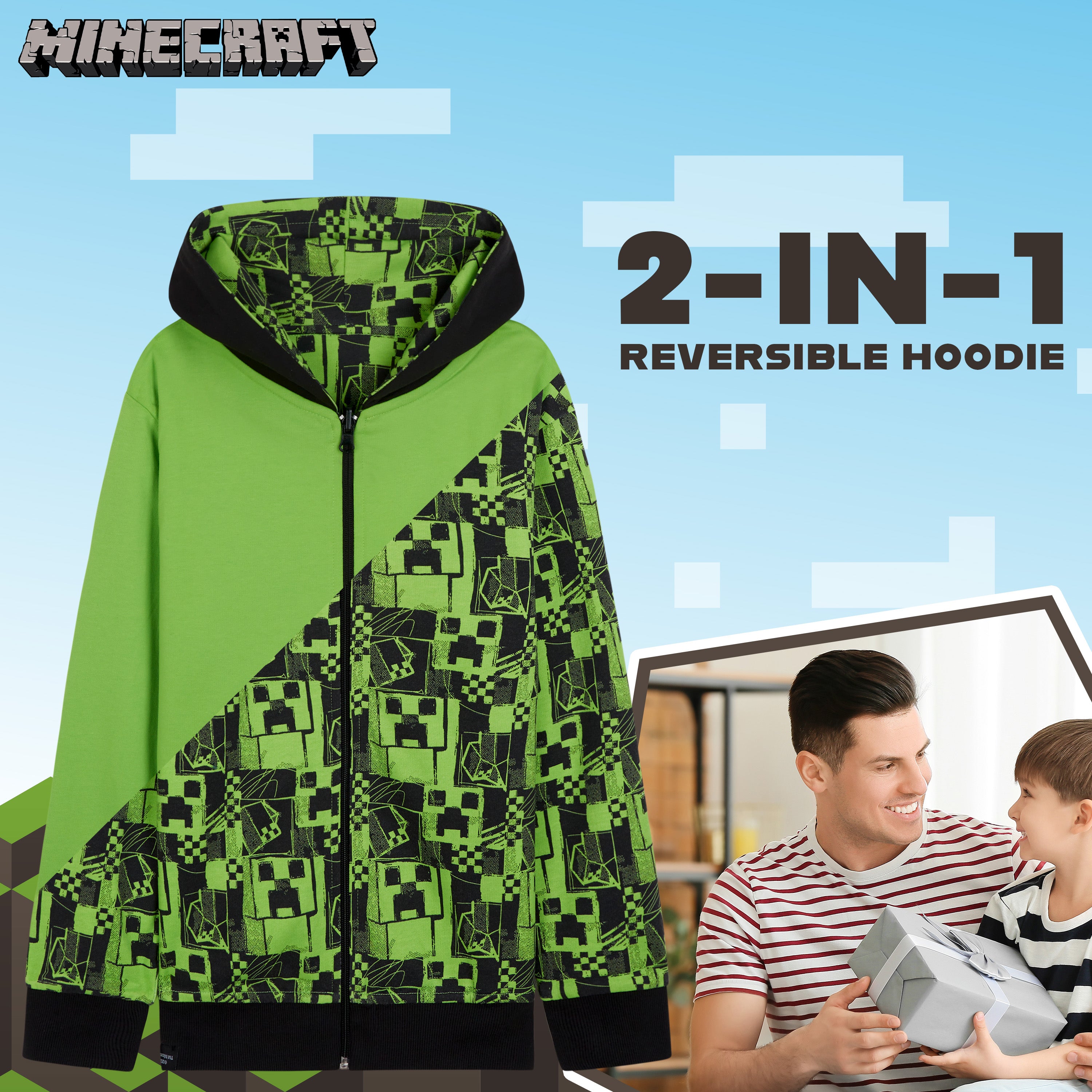 Minecraft Boys Hoodies - Reversible Hooded Sweatshirt for Kids - Get Trend