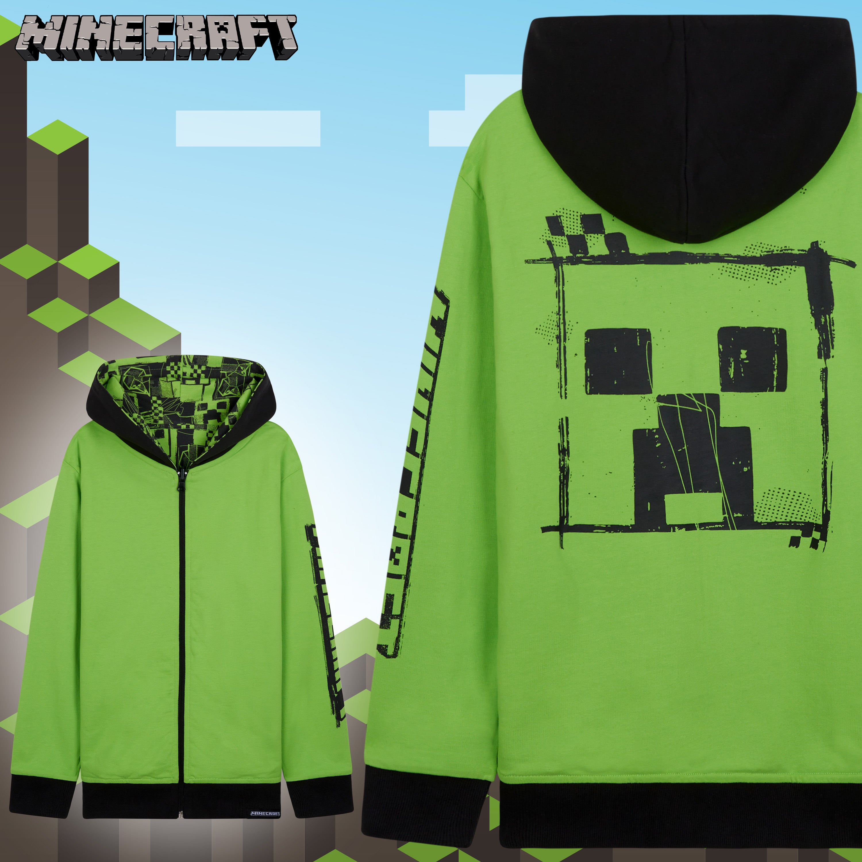 Minecraft Boys Hoodies - Reversible Hooded Sweatshirt for Kids - Get Trend