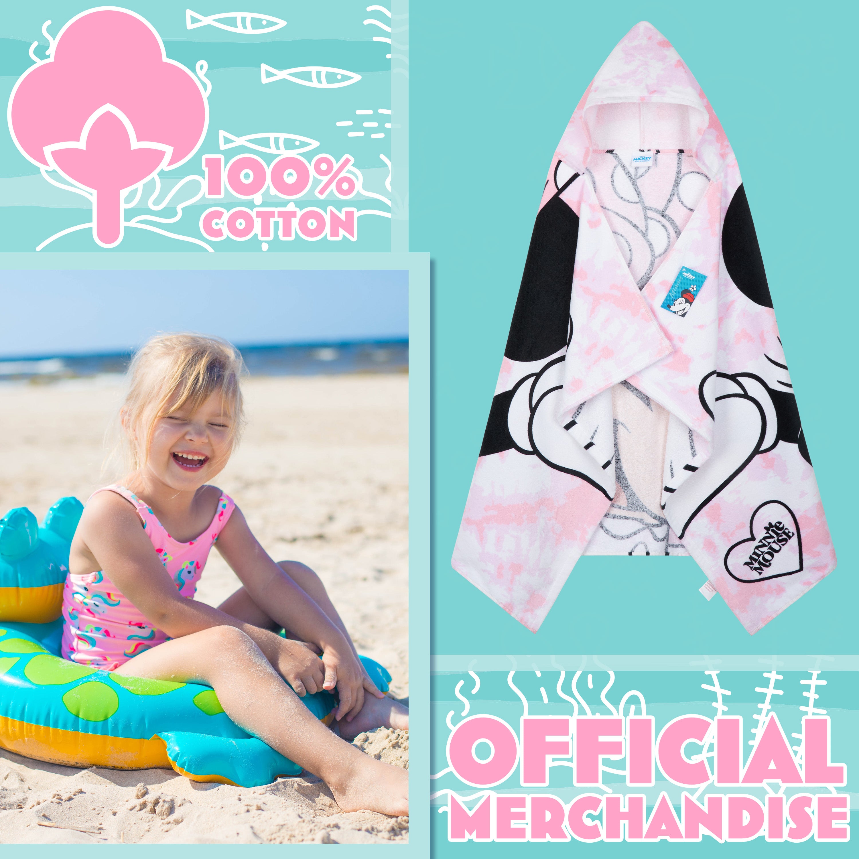 Get Trend Disney Minnie Mouse Bath Towel with Hood for Kids(3-7 Years) - Get Trend