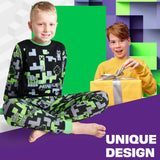 Minecraft Boys Long Pyjamas Set, Comfy Cotton PJs Creeper Loungewear - Gamer Gifts for Boys