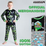 Minecraft Boys Long Pyjamas Set, Comfy Cotton PJs Creeper Loungewear - Gamer Gifts for Boys